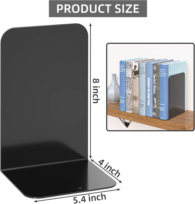 VFINE Bookends 1 Pair, Black Metal Book Ends, Heavy Bookends for Shelves, Book S