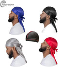 4PCS Silky Durags for Men Women 360 Waves with 1 Wave Cap, Silky Satin Durag Extra Long Tails Black Blue Gray Red