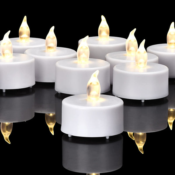 Battery Operated Flameless Tea Lights, Led Flickering Electric Votive Candle 24 Pack Realistic and Bright for Seasonal, Festive Celebrations and