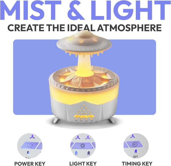 UFO Raindrop Humidifier Oil Diffuser - White - House Scent Essential Oil Desk Humidifier for Aromatherapy - Mushroom Desk Lamp Diffuser with