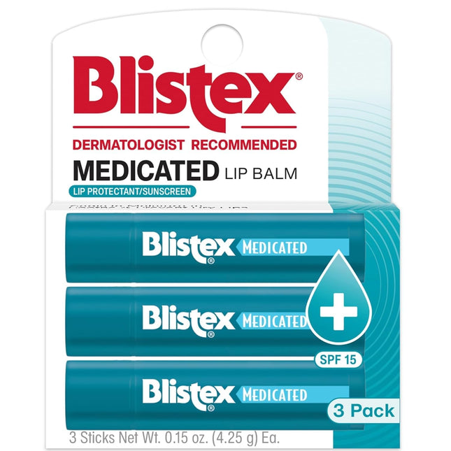 Blistex Medicated Lip Balm, 0.15 Ounce, 3 Count (Pack of 1) Prevent Dryness & Ch