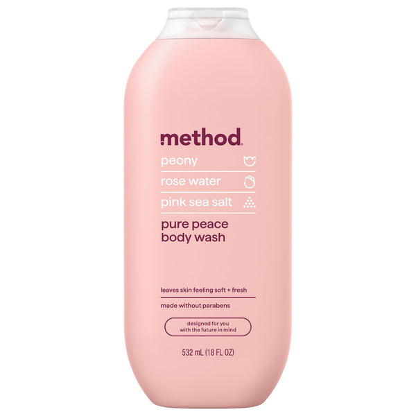 method Body Wash, Pure Peace - Leaves Skin Feeling Soft & Moisturized, Made Without Parabens, Notes of Peony, Rose Water & Pink Sea Salt, 18 fl oz