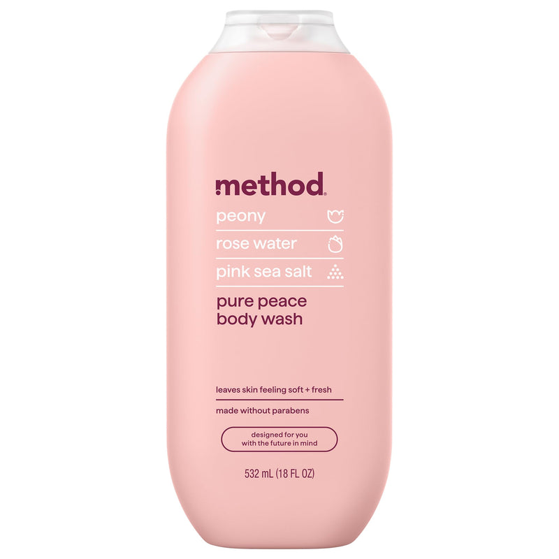 method Body Wash, Pure Peace - Leaves Skin Feeling Soft & Moisturized, Made Without Parabens, Notes of Peony, Rose Water & Pink Sea Salt, 18 fl oz