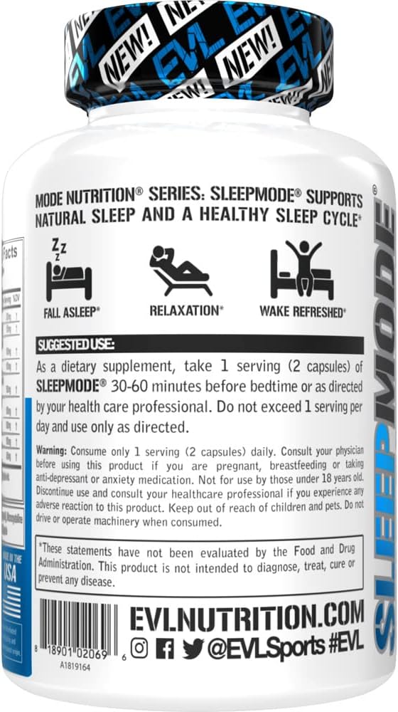 Evlution Nutrition Herbal Complex Sleep Supplements for Adults Gentle Sleep Support Adult Melatonin Pills with Valerian L-Tryptophan Lemon Balm