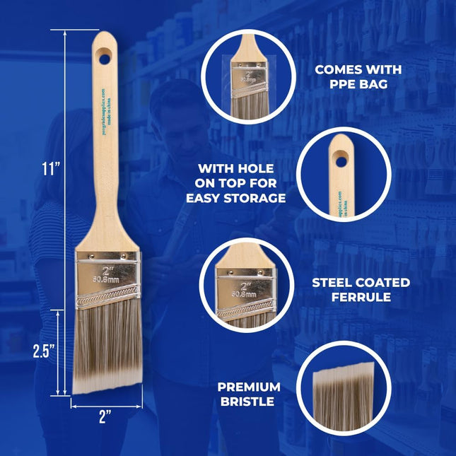 Pro Grade Paint Brushes, 2 Inch Angled Paint Brush, Trim & Walls, 3 Pack 3Ea H 2
