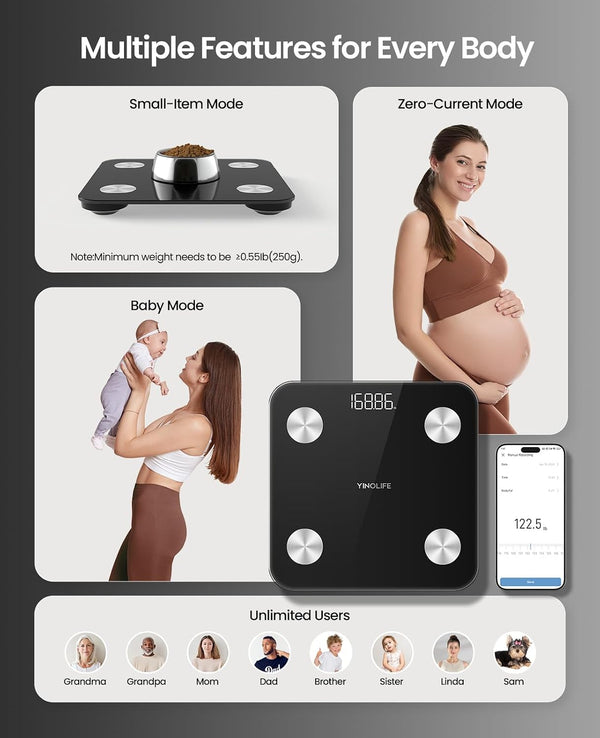 Scale for Body Weight, Digital Smart Bathroom Weight Scale with BMI, Body Fat, Muscle Mass, Accurate 20 Body Composition Scale, 10.2" Compact