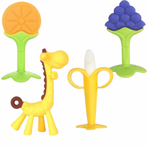 Chuya Teething Toys for Baby, Teethers with Banana Toothbrush Teeth Brushing,BPA-Free,Chew Toy Infants Toddlers Silicone Teether for Babies 0-6-12