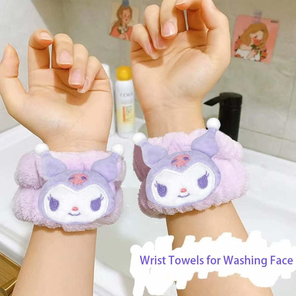 Kawaii Spa Headband and Wristband Set for Face Washing, Cute Soft Skincare Headbands for Women Girls, Fluffy Makeup Headband for Washing Face,