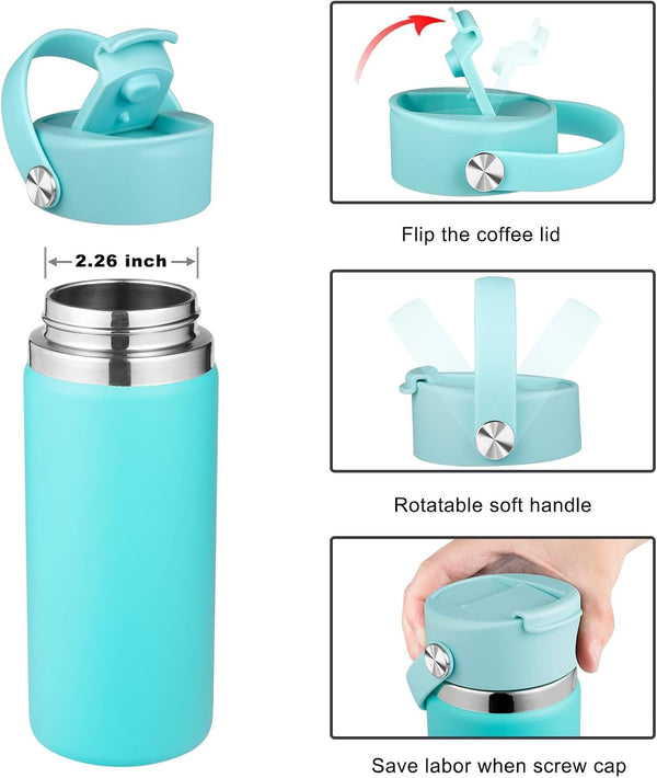 FLORAPELL Lid Compatible with Hydro Flask 12 16 18 20 32 40 OZ Wide Mouth, Flip Lid Replacement Lids with Flex Strap Handle, Leak-Proof Flask Cap