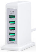 Charging Station for Multiple Devices, 45W 6 Port USB Charger Charging Block with 1 USB-C 5 USB-A Port, Power Strip Plug Charging Multi Travel