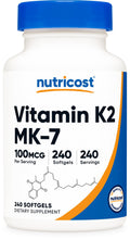 Nutricost Vitamin K2 MK-7 100 Mcg, 240 Softgels - Gluten Free and Non-Gmo MK7