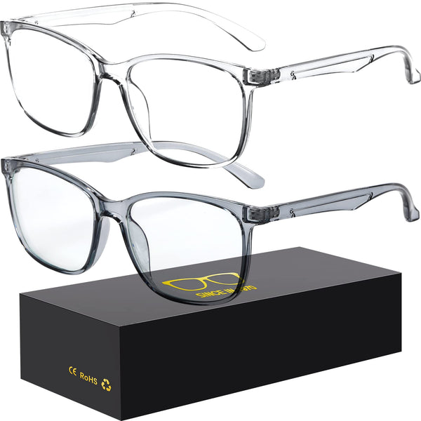 Oilway Blue-Light Blocking Glasses Computer Reading/Gaming/TV/Phones Glasses Fashion Anti Eyestrain Glasses for Women Men（A4 Gray + Transparent）