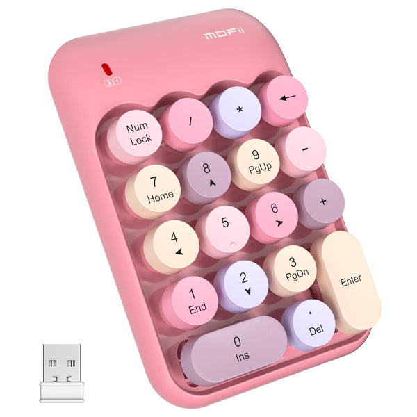 MOFII Wireless Number Pads - Pink Numeric Keypad 18 Keys USB 2.4G round Keycap Colorful Extensions Keypads, Financial Accounting Portable Numpad