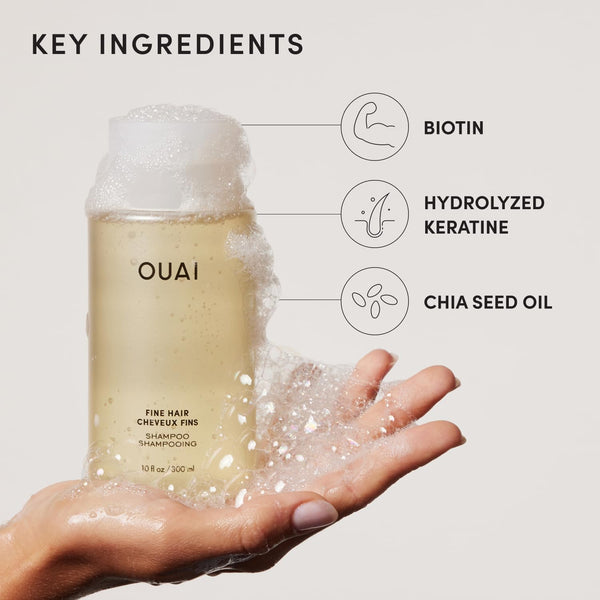 OUAI Fine Shampoo - Volumizing Shampoo with Strengthening Keratin, Biotin & Chia Seed Oil for Fine Hair - Delivers Clean, Weightless Body -