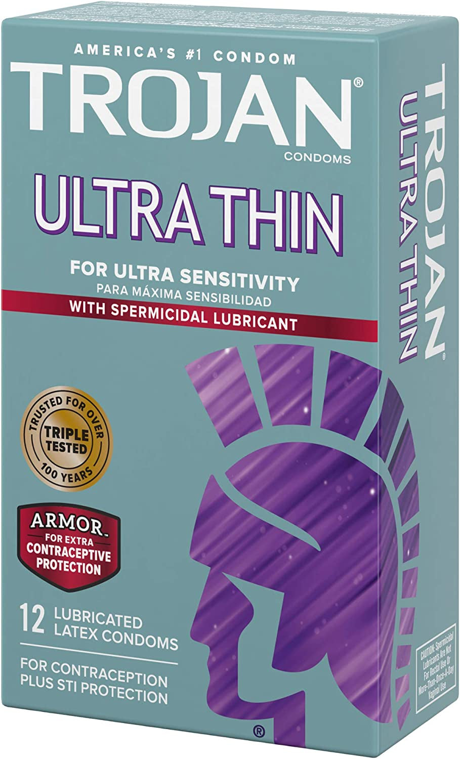 Trojan Condom Sensitivity Ultra Thin Spermicidal, 12 Count