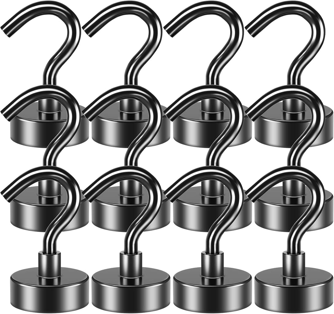 VNDUEEY 10 Pack Black Magnetic Hooks, 22Lbs Strong Magnet Hooks for Hanging, Magnetic Hook Heavy Duty, Fridge Magnets Neodymium with Hooks for Cruise,Classroom, Kitchen, Workplace, Office and Garage