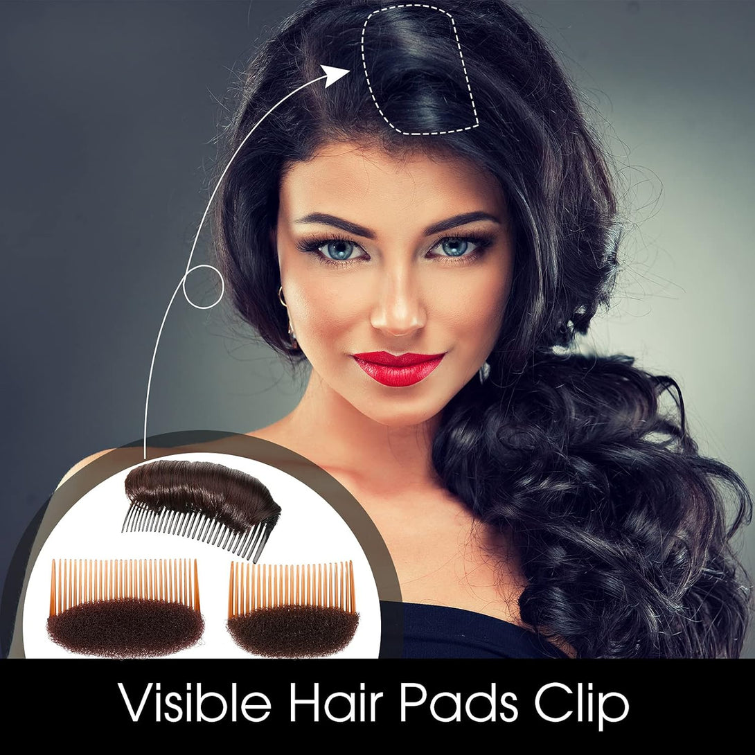 12 Pieces Hair Styling Set: Sponge, Invisible Clips, Combs, Volume Inserts, Hair Extensions Accessories (Black, Coffee, Dark Brown)