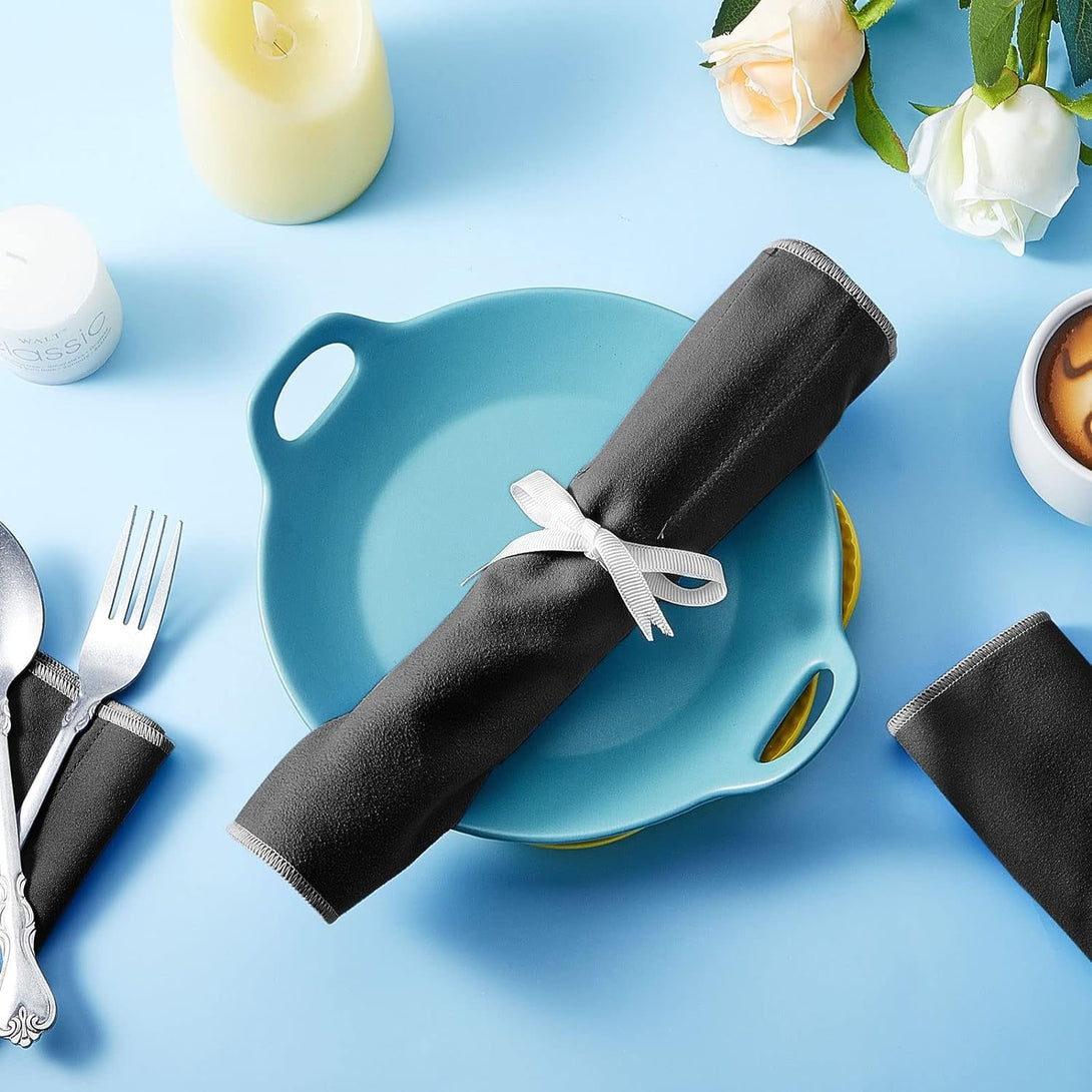 6 Pcs anti Tarnish Silver Storage Bags Silver Storage Cloth Felt Flatware Organizer anti Tarnish Protector Bags Place Setting Roll with White Ribbon for Kitchen Cutlery Utensils