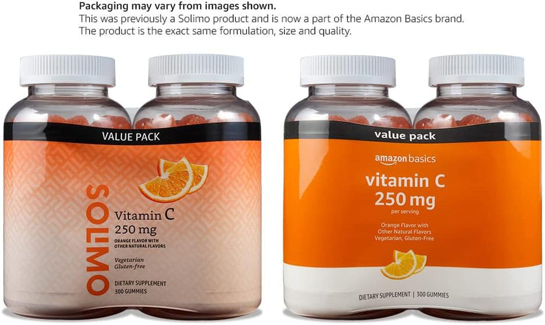 Amazon Basics - Vitamin C, 250 Mg Gummies, Orange, 300 Count (2 Packs of 150), 2 per Serving (Previously Solimo)