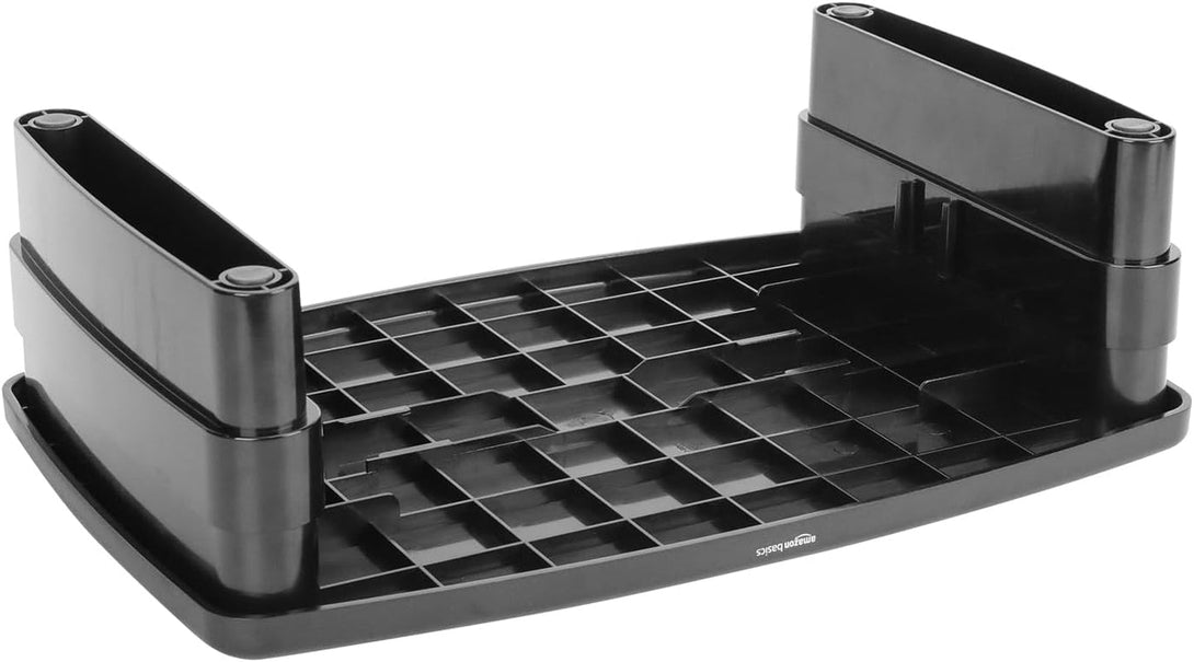Amazon Basics Height Adjustable Rectangular Computer Monitor Riser Desk Stand with Storage for Reduced Neck Strain - Fits Monitors, Laptops up to 22Lbs, Black