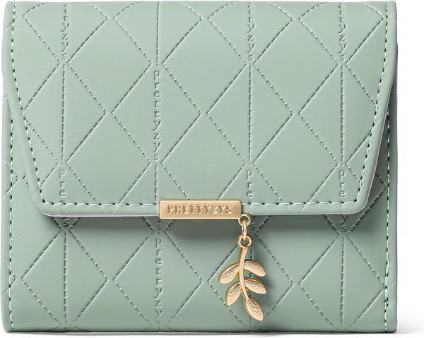 Bifold Wallet Women Leather RFID Blocking Card Holder Compact Wallet Zipper Coin Pocket with ID Window