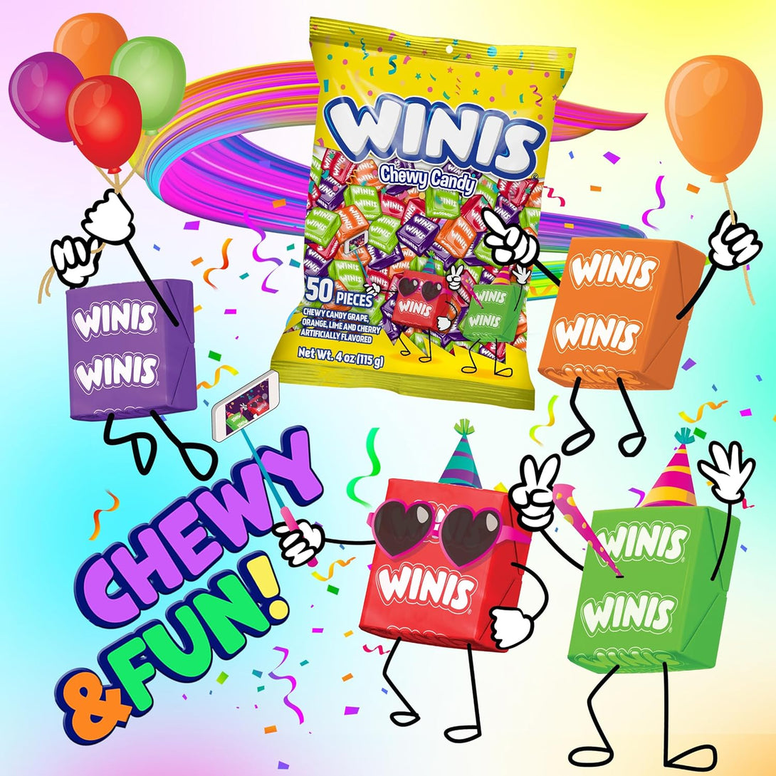 Chewy Candy Winis Original Variety Bag – Taffy Candy 50 Individually Wrapped Pieces- Size 4 Oz Bag Assorted Easter Candy Mix