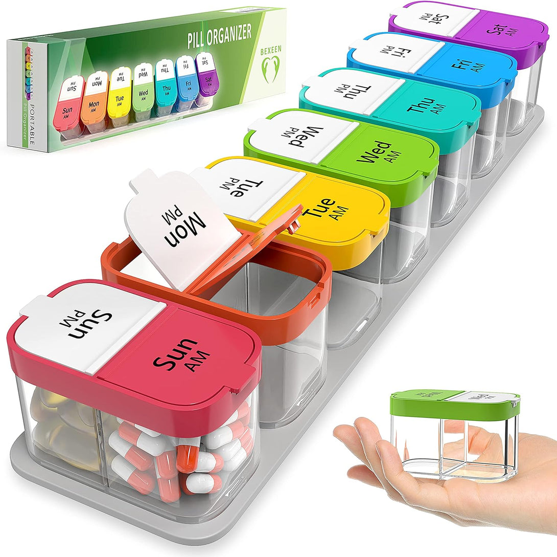 Extra Large Weekly Pill Organizer - XL Daily Pill Box - 7 Day Am Pm Pill Case Jumbo Pill Container for Supplements Big Pill Holder Twice a Day Oversized (Rainbow)