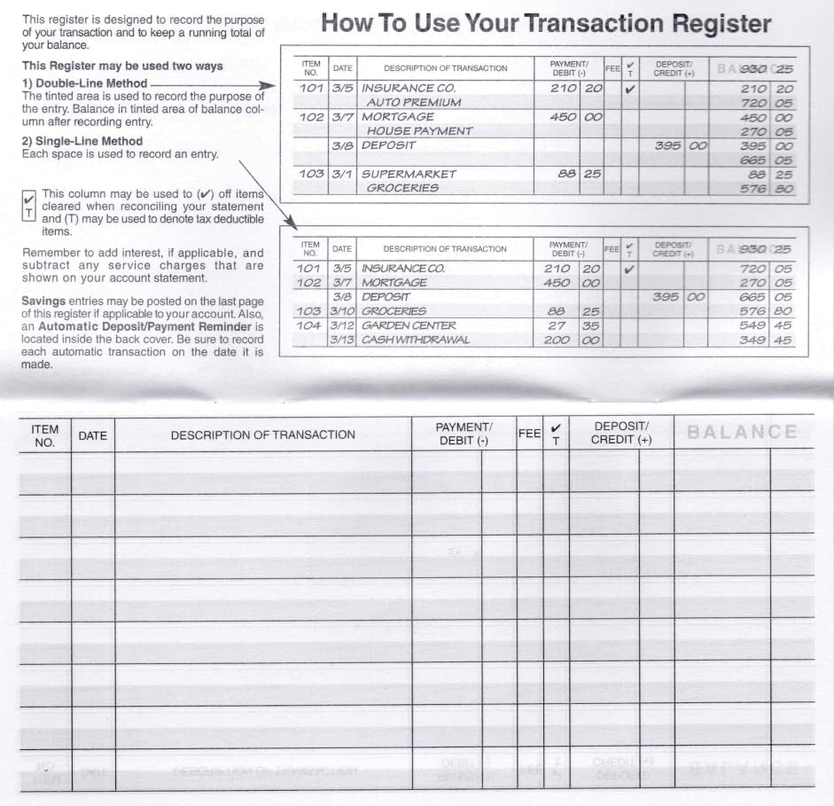 12 Check Registers for Personal Checkbook - Checkbook Ledger Transaction Registers Log for Personal or Business Bank Checking Account, Saving Account