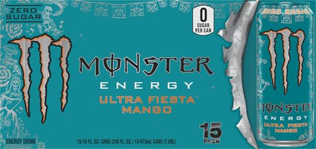 Monster Energy Ultra Fiesta Mango, Sugar Free Energy Drink, 16 Ounce (Pack of 15)