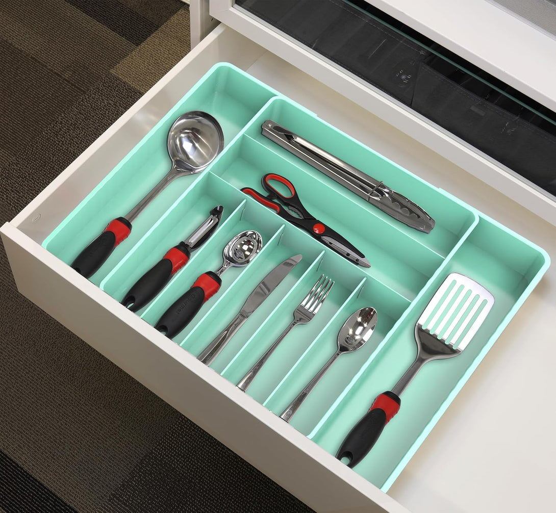 Simple Houseware Expandable Kitchen Drawer Flatware Organizer, Turquoise