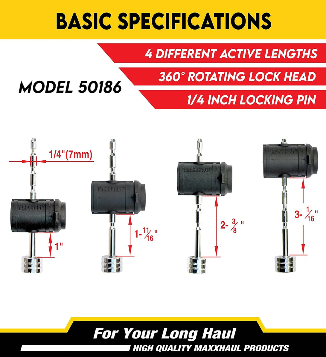 Maxxhaul 50186 Trailer Tongue Coupler Lock Adjustable Trailer Tongue Pin 1/4" Diameter, Fits 1" to 3" Latch-Type Coupler for Trailer, RV, Truck, Towing