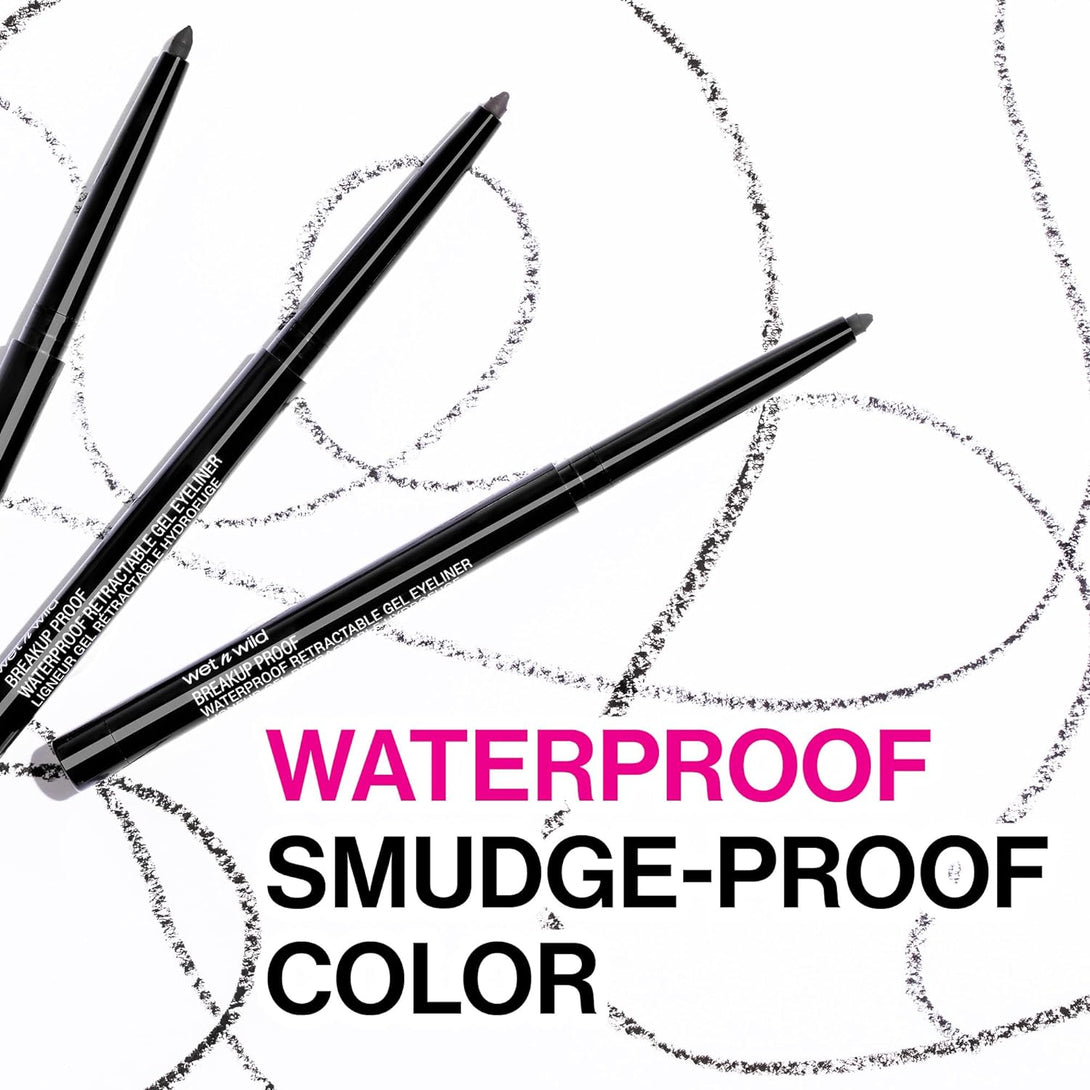 Wet N Wild Mega Last Breakup Proof Retractable Eyeliner - Ultra-Fine Brush, Waterproof,16-Hour Long-Lasting Wear - Cruelty-Free & Vegan - Black