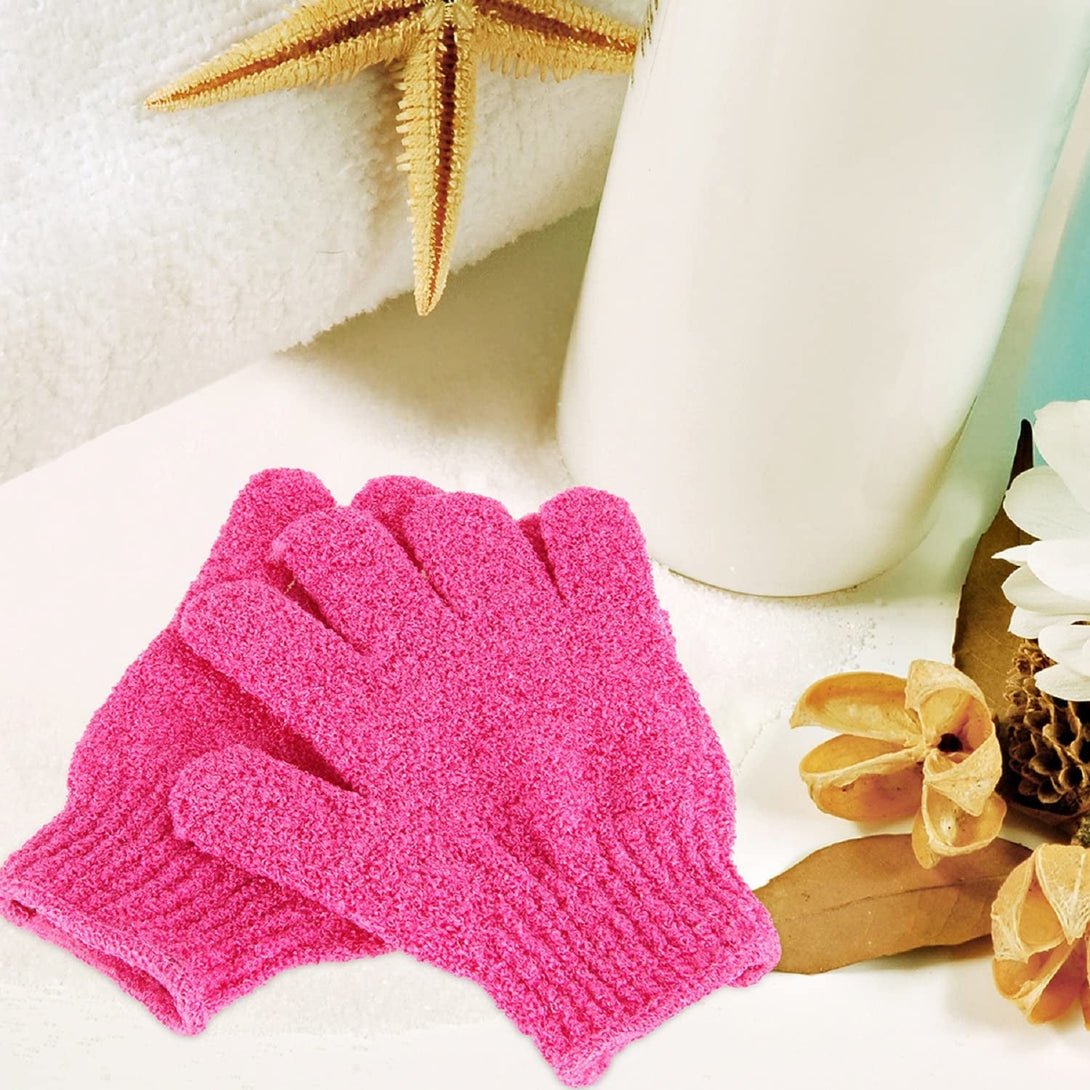 Exfoliating Shower Bath Gloves【4 Pair】 Double Side Durable Nylon Shower Gloves Body Scrub Exfoliator & Bathing Accessories for Men,Women & Kids Bath Scrubber for Acne & Dead Cell