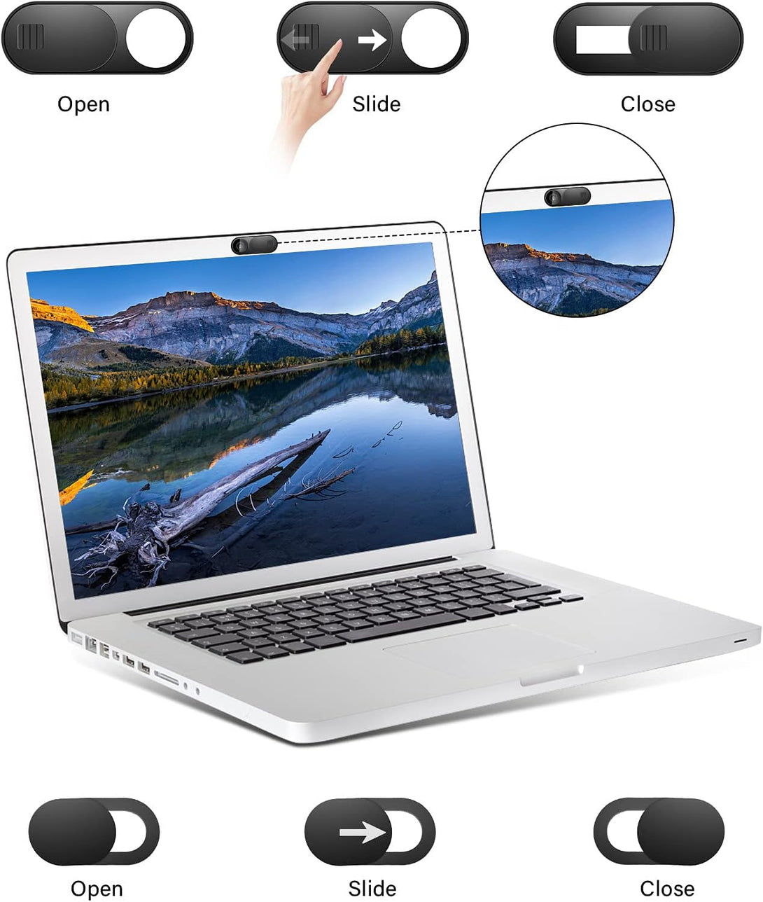 Laptop Camera Cover Slide, Phone Camera Cover Slide, 6 Pack Ultra Thin Webcam Cover Slide for Laptop, Desktop, PC, Tablet, Smartphone, Protect Your Privacy and Security(Black)