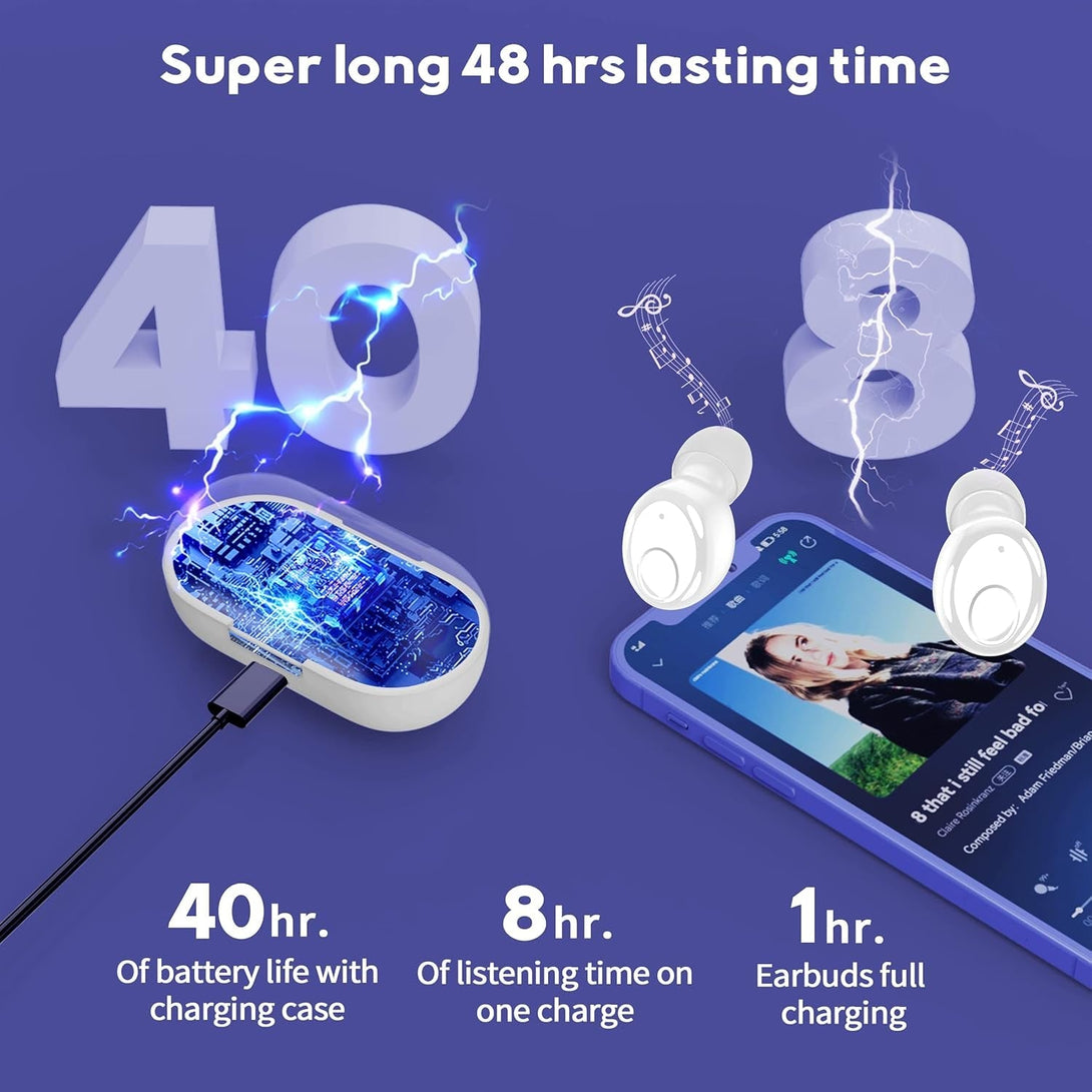 Kurdene Wireless Earbuds Bluetooth Headphones Sport,Over Ear Buds with Deep Bass Sound,60Hrs Playtime Earphones Redesigned Comfort Fit with Earhooks for Running,Meeting,Workout-Purple