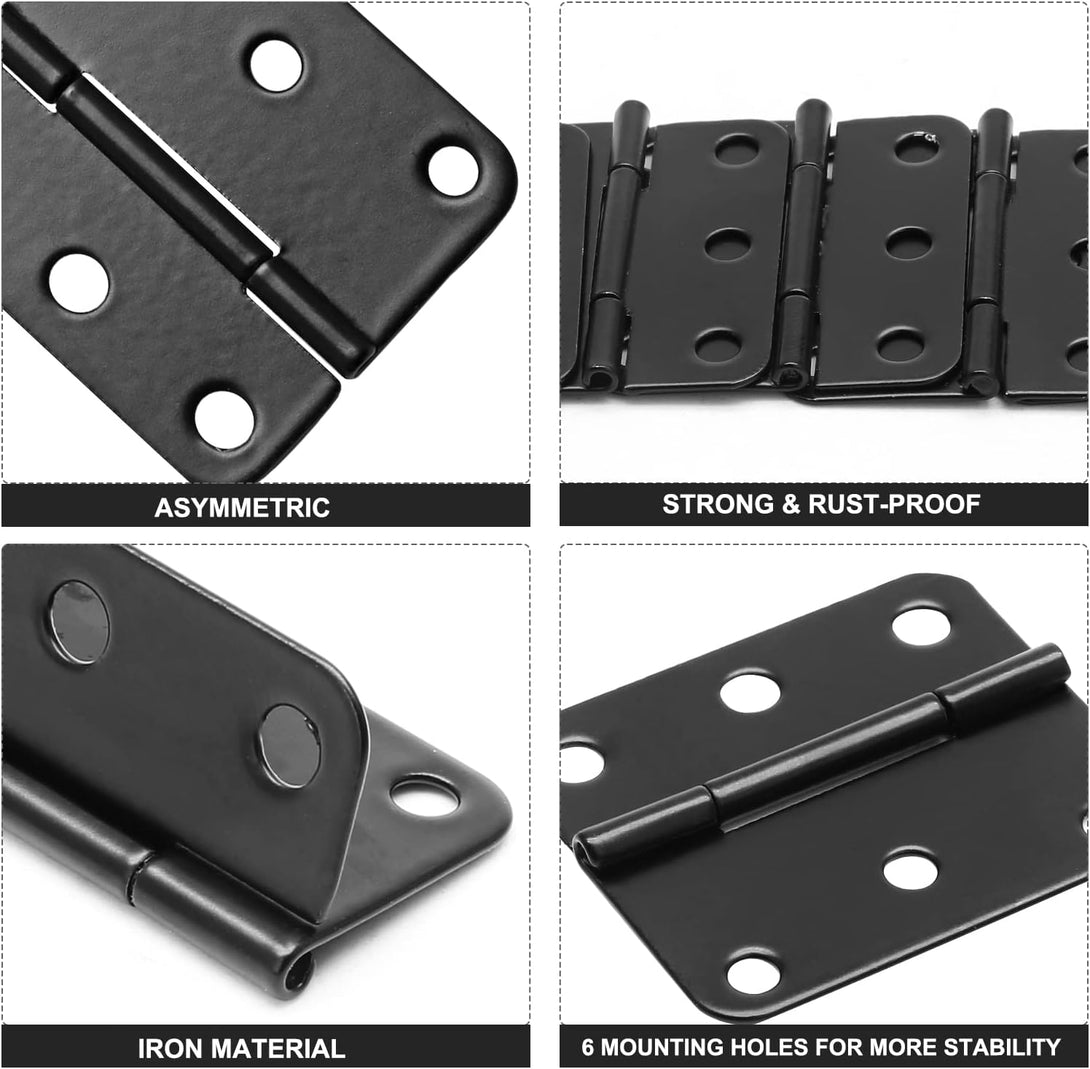 24Pcs 1-1/2 Inch Length Black Metal Butt Hinges, Flat Small Door Hinge Asymmetric Folding Cabinet Butt Hinge with Screws for Closet (1.5 X 1.3Inch)