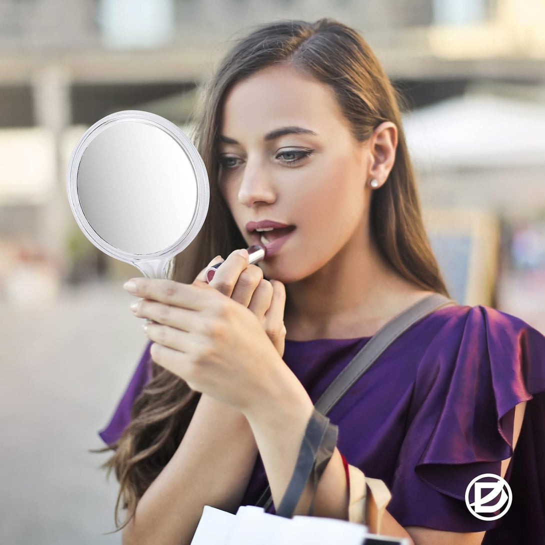 D Handheld Mirror with Handle, Hand Mirror Small Doule Sided Magnifying Mirror 1X 2X, Handle Makeup Mirror, Acrylic Handheld Mirror Rounded Shape, Transparent 1 PCS