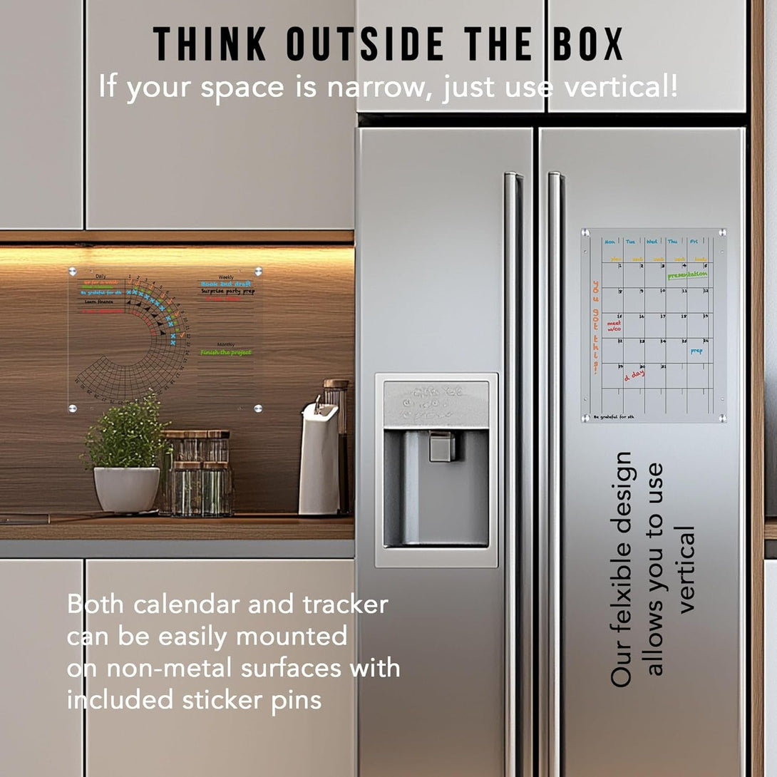 Acrylic Calendar and Habit Tracker Set - Clear Magnetic Calendar for Fridge - Clear Magnetic Planner for Refrigerator - Acrylic Dry Erase Board for Wall with Pens, Holder, Eraser - the Goal Tracker
