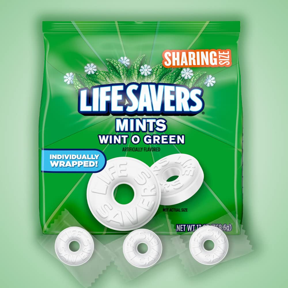 LIFE SAVERS Wint-O-Green Breath Mints Hard Candy, Sharing Size, 13 Oz Bag