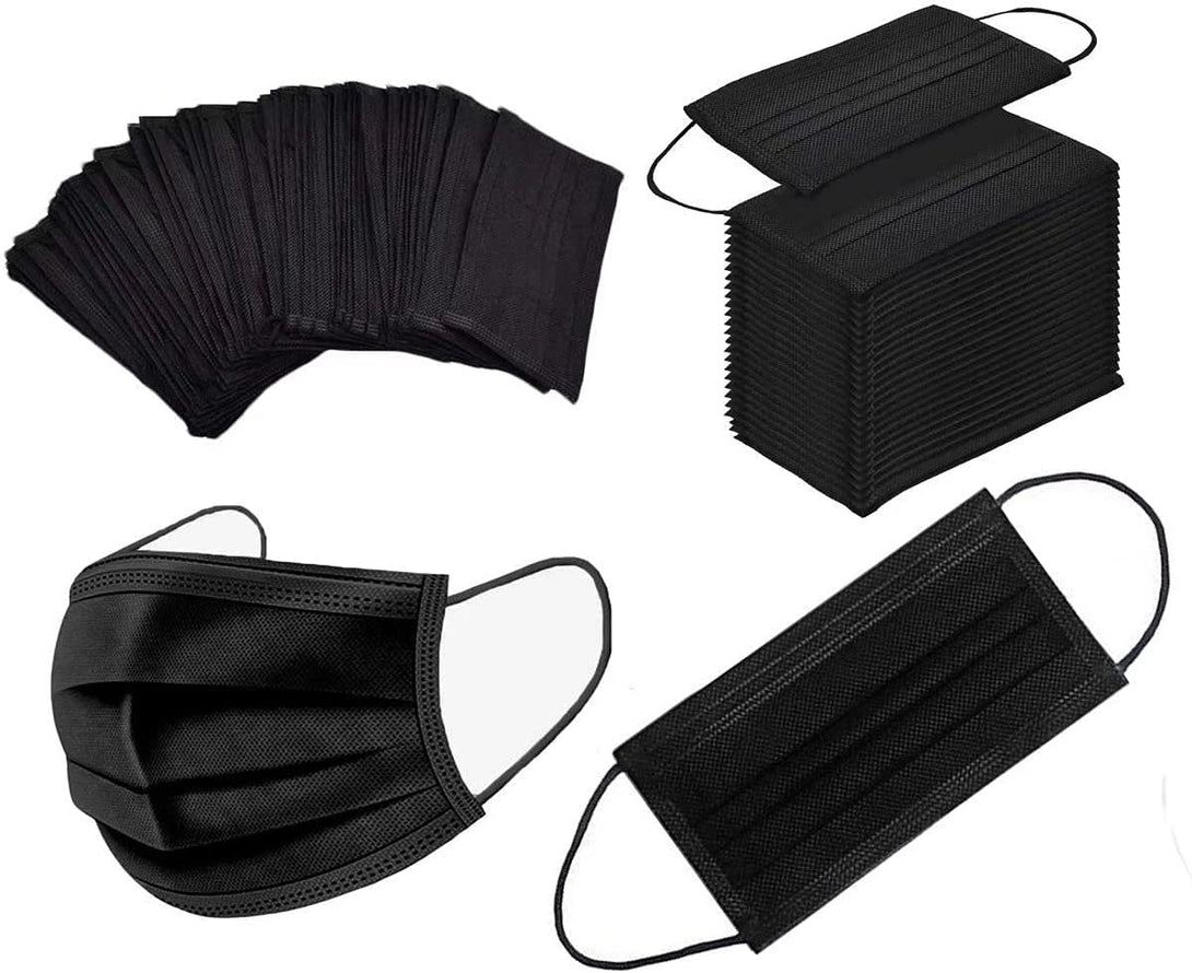 100Pcs Black Disposable Face Mask, 3 Ply Black Face Masks with Soft Elastic Ear Loops