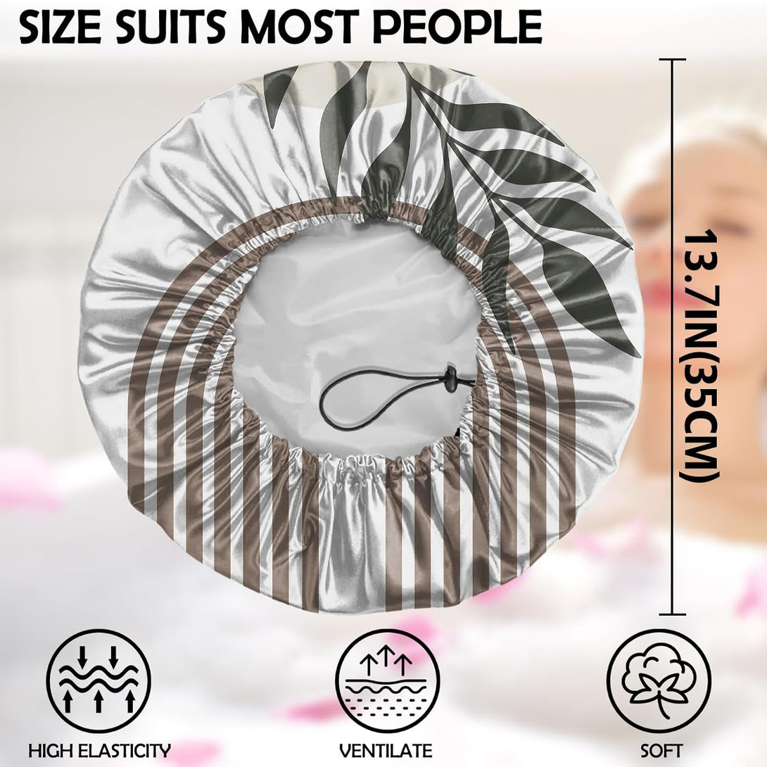 2 PCS Shower Cap Adjustable Reusable Double Waterproof Layer Elastic Hair Bath Cap Cute Aesthetic for Women Girls-Leaf