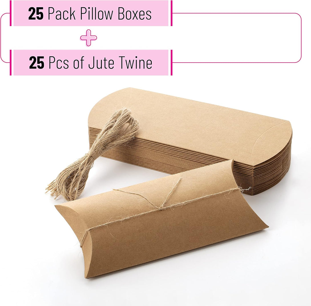 Mr. Pen- Kraft Pillow Boxes, 6.3X3.4X1.3 In, 25 Pack with Jute Twines, Kraft Gift Boxes, Paper Boxes for Gifts, Paper Pillow Candy Box, Pillow Boxes Craft, Favor Gift Boxes, Christmas Gift