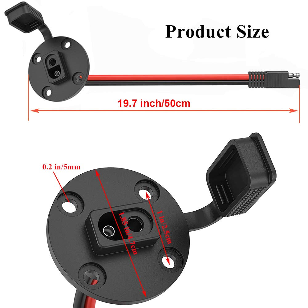 2 Pack - SAE Power Socket Sidewall Port, Weatherproof SAE Quick Connect Solar Panel Mount Universal Flush-Mountable Connector, 12AWG SAE Cable with 8 Screws (2 Pack 12AWG SAE)