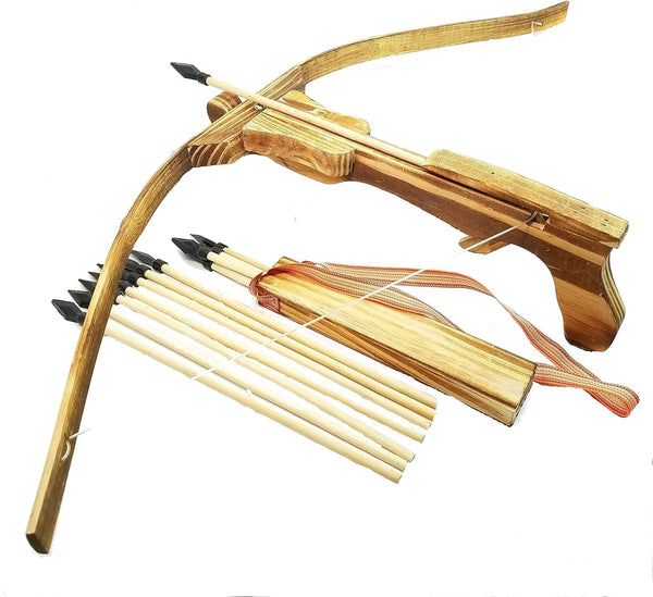 Adventure Awaits! - Handmade Wood Toy Crossbow Set - 10 Wood Arrows and a Quiver - for Outdoor Play