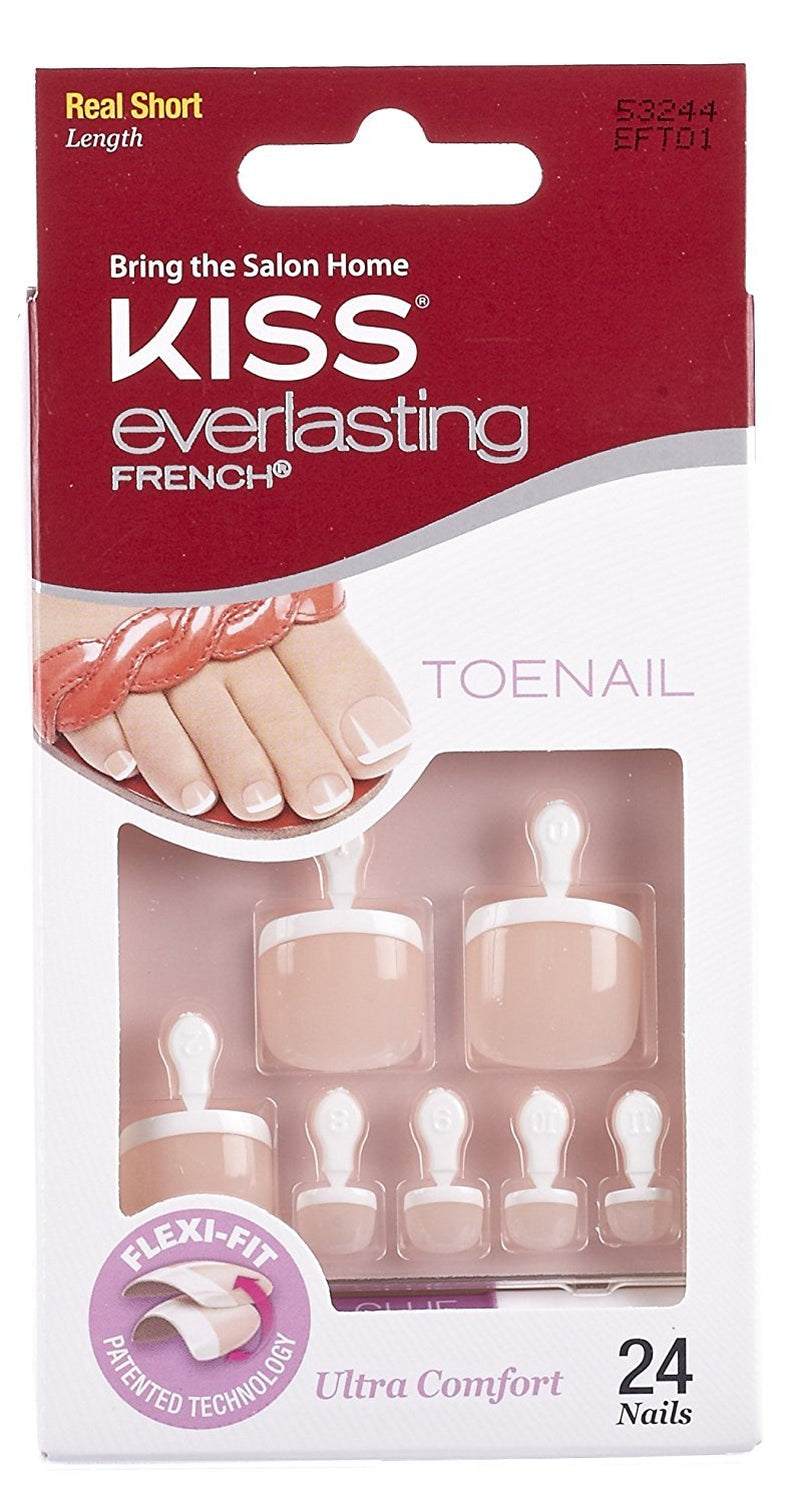 KISS Everlasting, Press on Toenails, Nail Glue Included, 'Limitless', French, Short Size, Squoval Shape, Includes 24 Nails, 2G Glue, 1 Manicure Stick, 1 Mini File