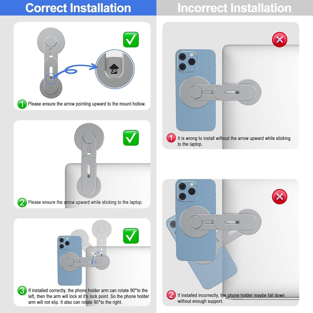 Magnetic Phone Holder for Laptop for Magsafe for Iphone 16/15/14/13/12 & All Phones, 180°Adjustable Phone Side Mount for Computer Monitor for Tesla, Desktop Cell Phone Bracket, Gray