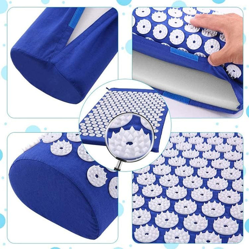 Acupressure Mat and Pillow Set Lengthen Pure Cotton Detachable Massage Pad with Same Color Carry Bag for Exercise Muscle Relaxation Fatigue Stress Reduction'S HSA Eligible. (Grey)