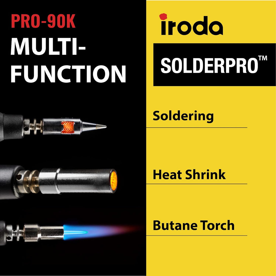 IRODA SOLDERPRO Butane Soldering Iron Kit Multi-Purpose 3-In-1 25-80W Pro Cordless Soldering Iron Box Set - Self-Igniting & Adjustable Flame, DIY Gift - Taiwan (90K)