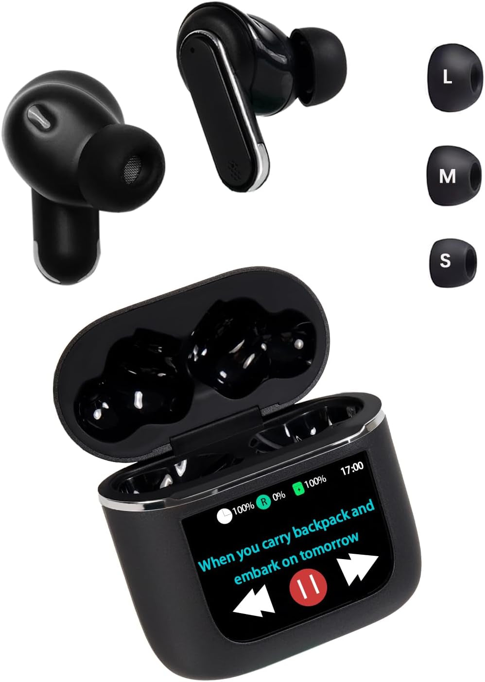 Smart Touchscreen Wireless Bluetooth 5.3 Headset, Super Smart Noise Canceling Earbuds, In-Ear Earbuds with Ear Caps, IPX56 Water Resistant, for Ios/Android, Sports, Business