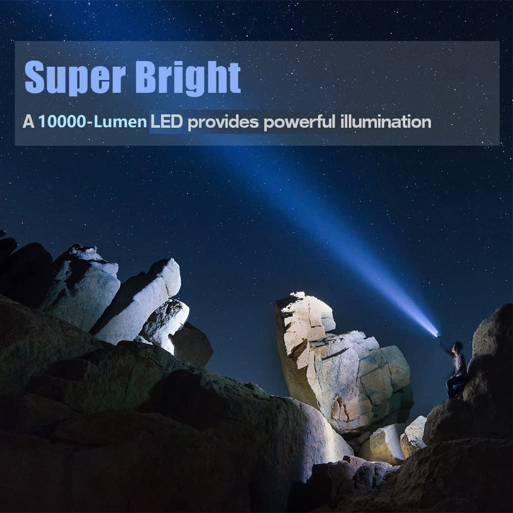 YIERBLUE Rechargeable Spotlight, Super Bright 1000,000 LM LED Flashlight Handheld Spotlight 10000Mah Long Lasting Large Flashlight Searchlight and Flood Camping Flashlight with Foldable Tripod Black